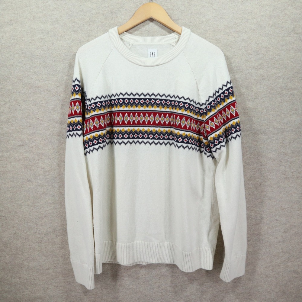 Gap Pullover Sweater XL Fair Isle Y2K Geometric Pattern Cream Cotton Blend